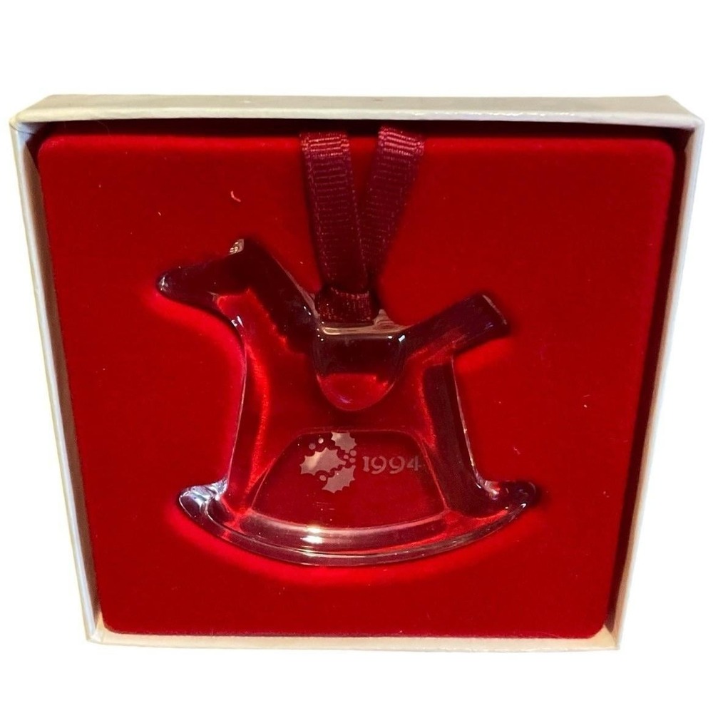 Vintage 1994 ORREFORS Annual Ornament Crystal Rocking Horse 3" w/Box Sweden